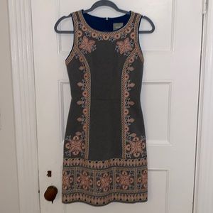 Beautiful anthropologie Maeve grey embroidered dress - gently worn condition